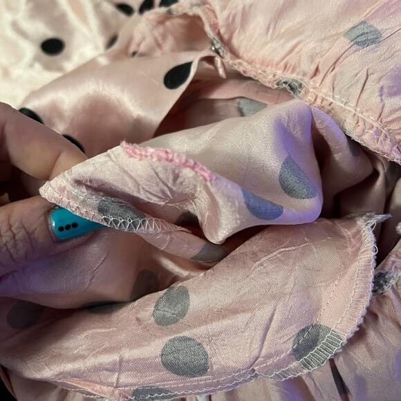 Liz Claiborne Vintage 80s Silk Pleated Polka Pot V-Neck Short Sleeve Jumpsuit 10 - Picture 9 of 10